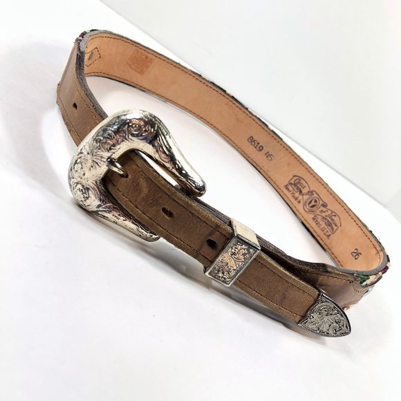 Circle Y of Yoakum Brown Leather Textile Belt 26" - Picture 2 of 4